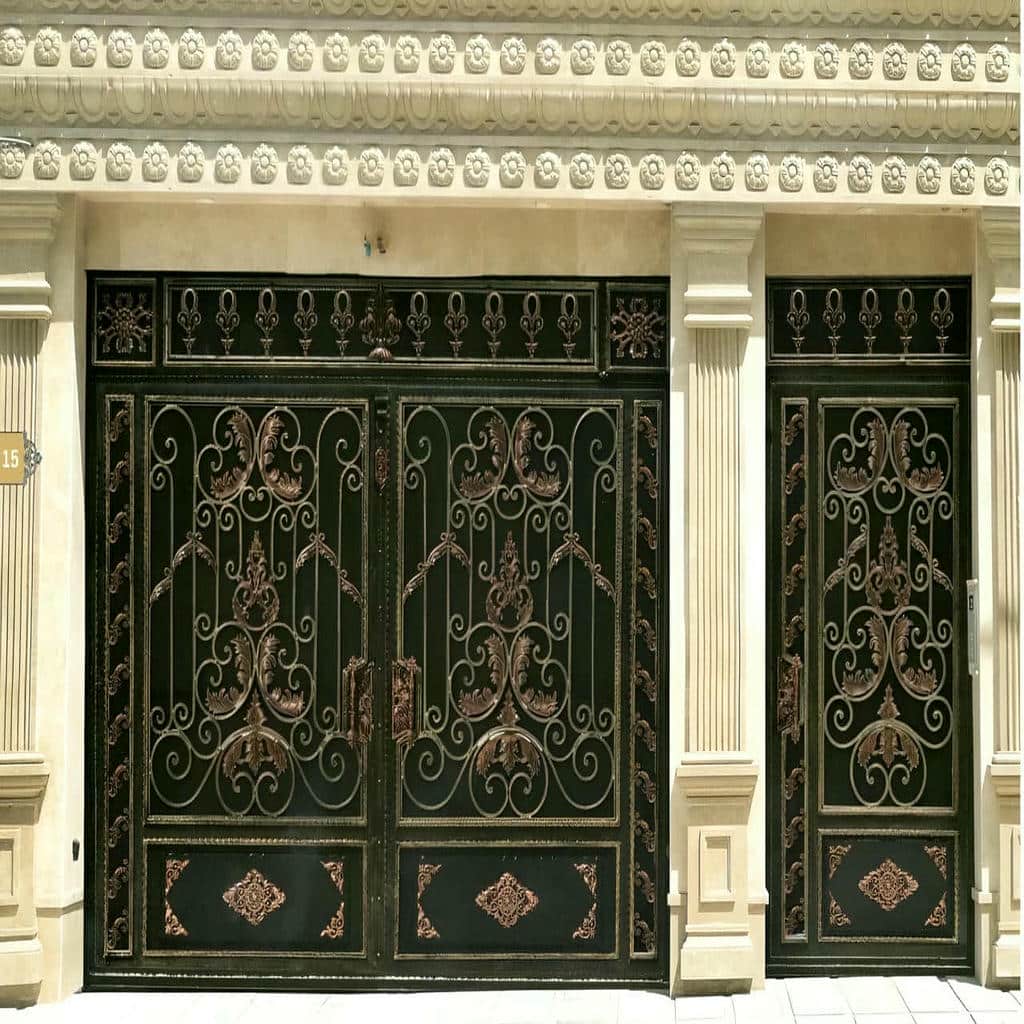 villa-door-wrought-iron-td درب فلزی ساده و شیک ورودی ساختمان