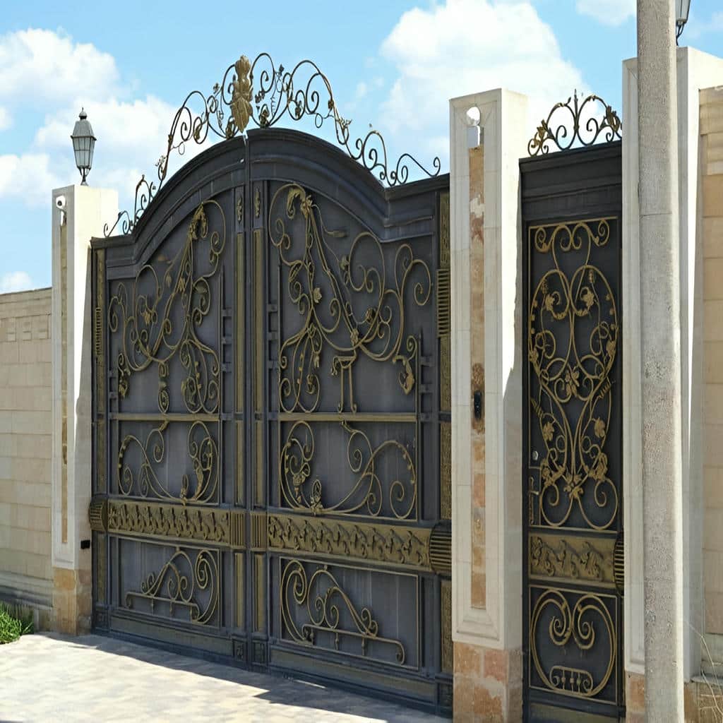 درب پارکینگ فلزی نمای ساختمان مدرن با خطوط ساده