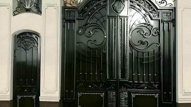 درب لاکچری فلزی نمای ویلا با قاب مشکی مقاوم