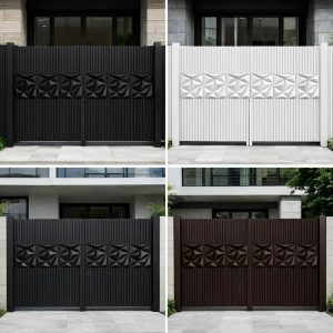 درب حیاط فرفورژه نمای رومی با تاج کلاسیک آهنی
