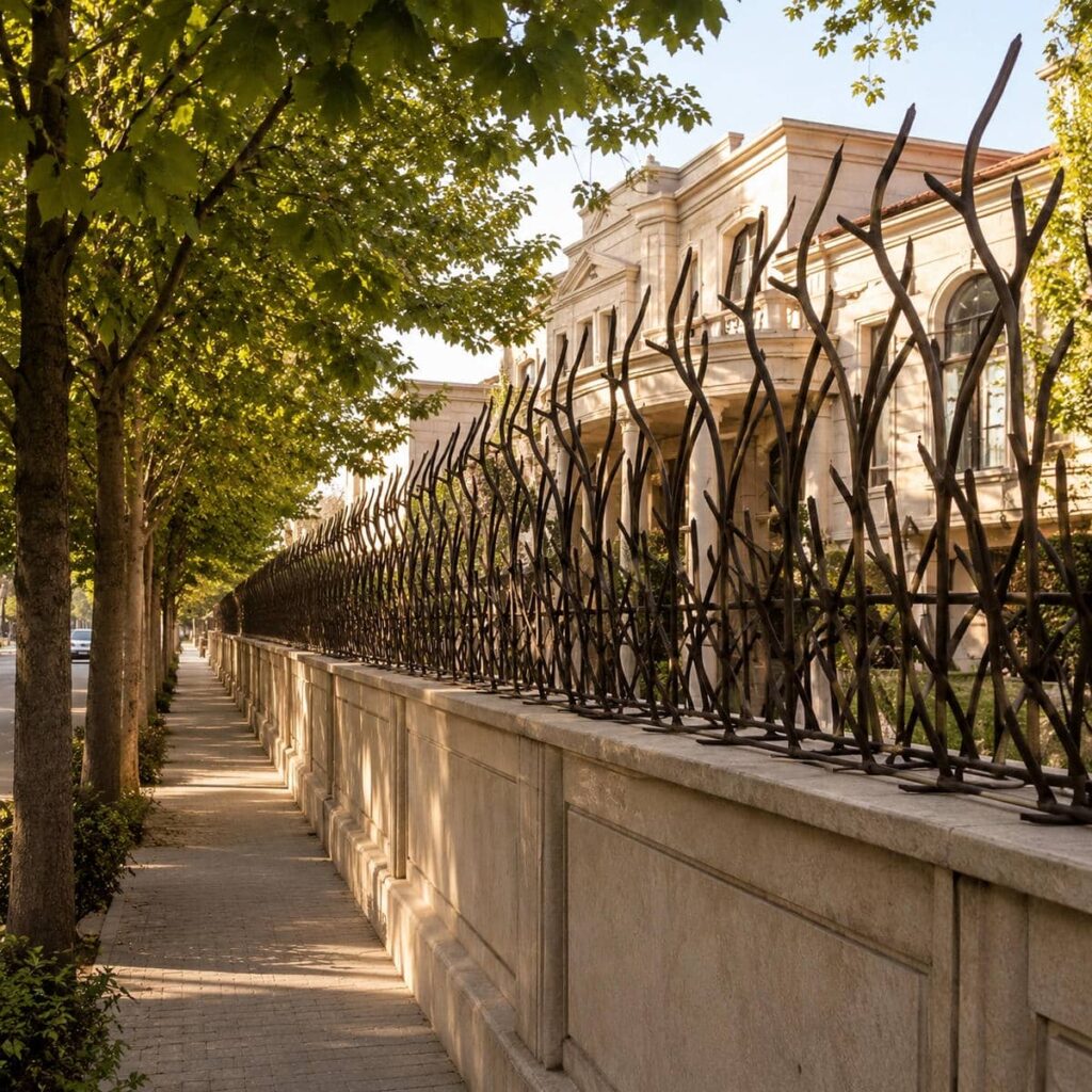 نرده دیوار حیاط با پوشش منظم برای امنیت