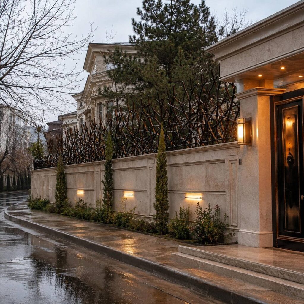 حفاظ شاخ گوزنی آبشاری آهنی روی دیوار نمای مدرن